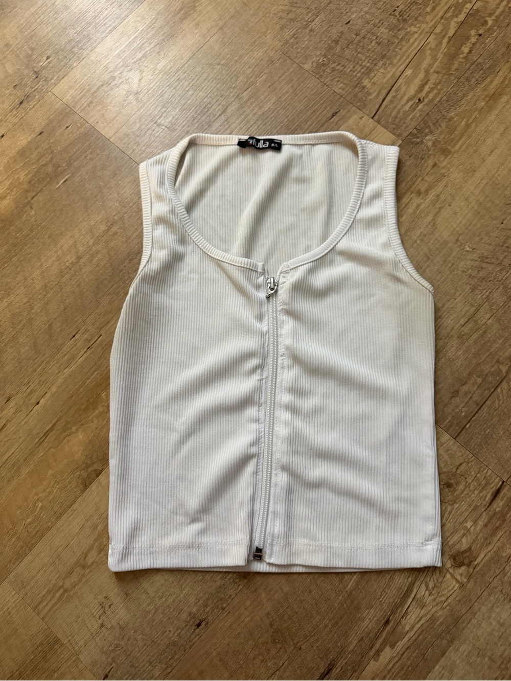 White Ribbed Zip-Front Tank Top
